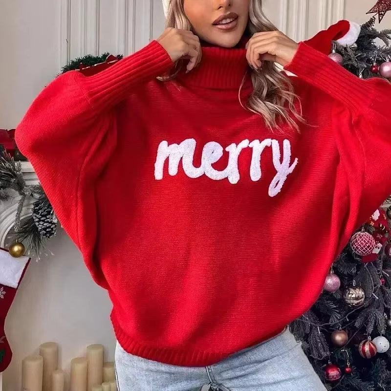2025 Knitted Women Turtleneck Sweater Loose Pullover Female Jumper Elegant Spring Warm Spring New Year Trendy Christmas Sweater