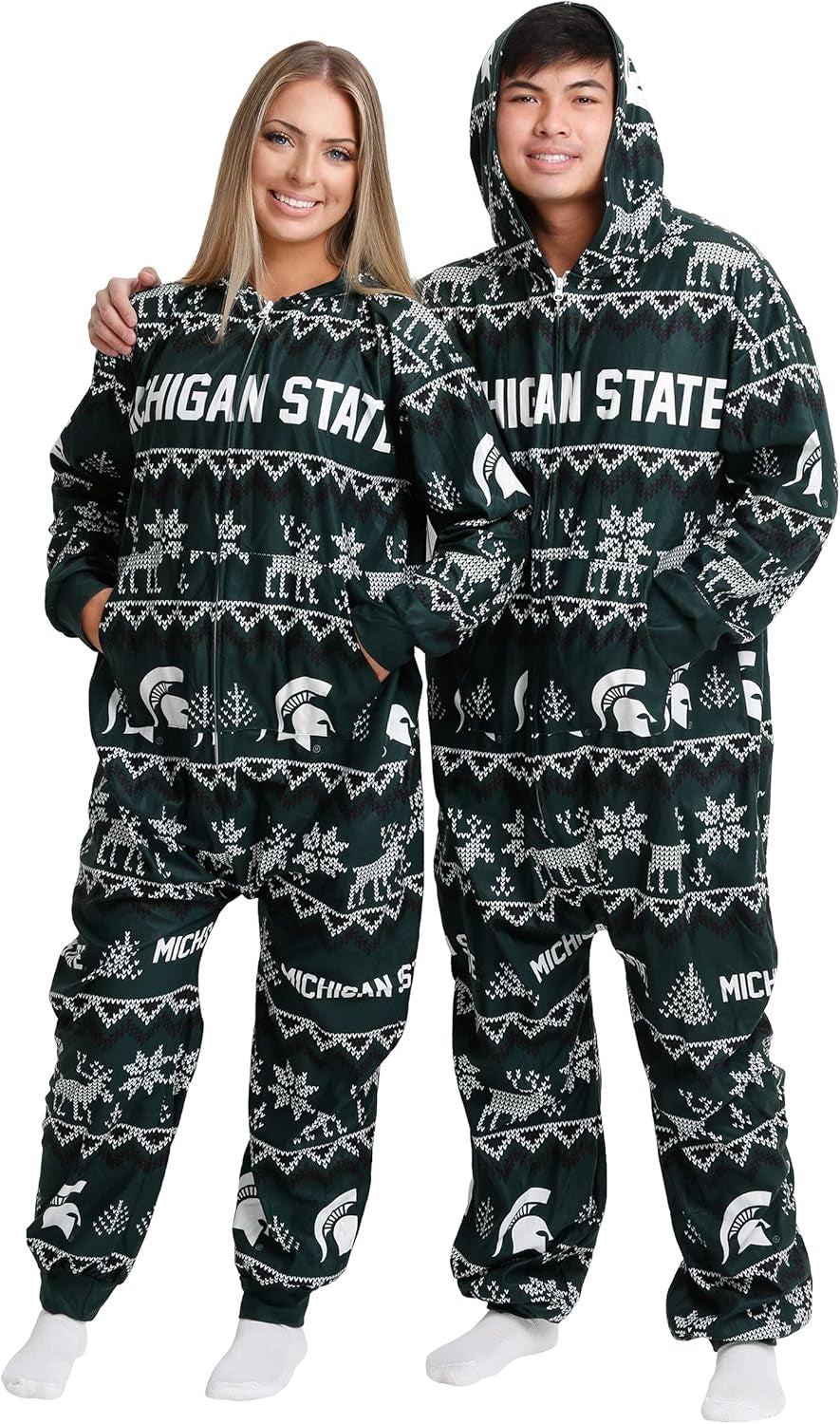 FOCO Unisex-Adult NCAA College Team Ugly Pattern Matching Holiday Pajamas One Piece Onsie