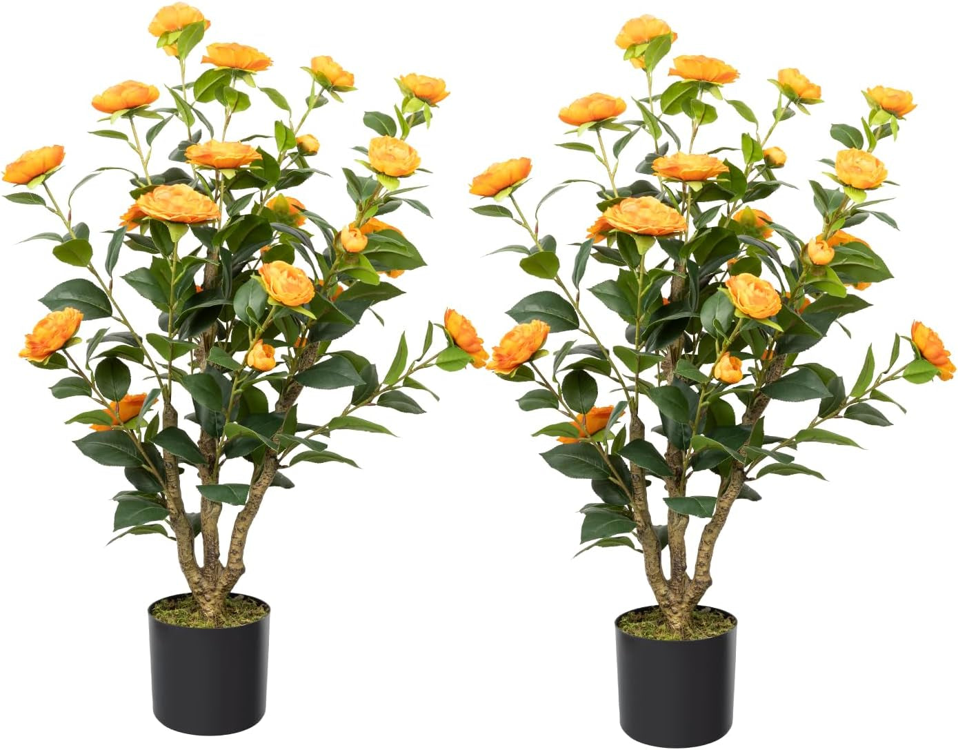 Artificial Camellia Tree, 3FT Yellow Fake Tree Blooming Camellia Flower Plant for Spring Home Front Door Outdoor Indoor Decoration