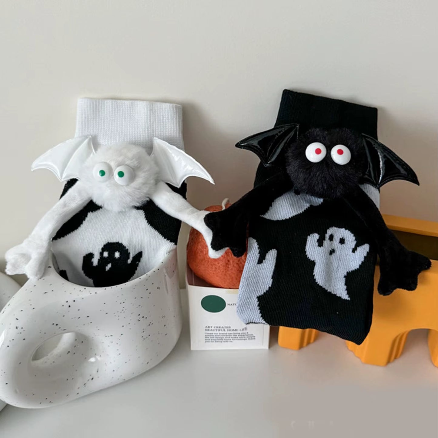 Women'S Halloween Socks Cute No Magnetic Hand in Hand Socks and White Ghost Middle Tube Cartoon Socks Funny Socks Косплей Аниме
