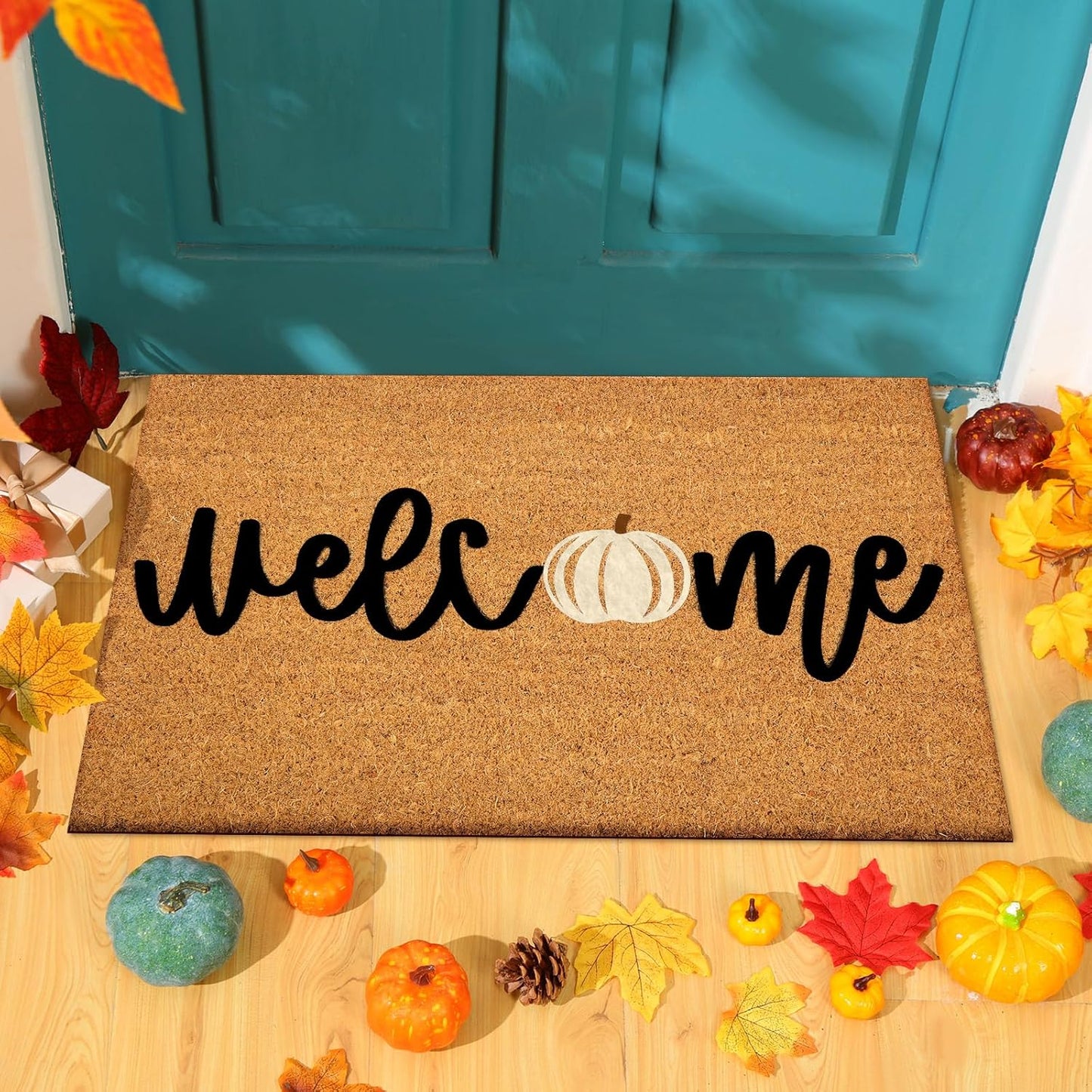 Ceenna Fall Coir Doormat Football Pumpkin Style Coir Welcome Mats Autumn Non Slip Floor Mats Thanksgiving Indoor Entrance Door Mat Porch Front Decor, 16 X 28 Inch(Pumpkin Bonfire)