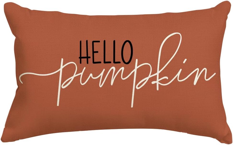 RABUSOFA Fall Pillow Covers 20X20 Hello Pumpkin Autum Pillows Decorative Throw Pillows,Outdoor Thanksgiving Cushion Cover Farmhosue Fall Decorations for Home Couch Sofa Square White