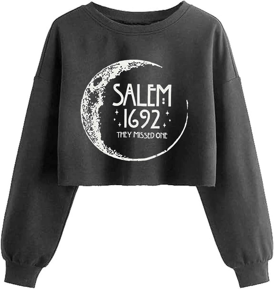 Women'S Witch Crop Sweatshirt Fall Halloween Vintage Graphic Lantern Long Sleeve Pullover Spooky Season Sweatshirt