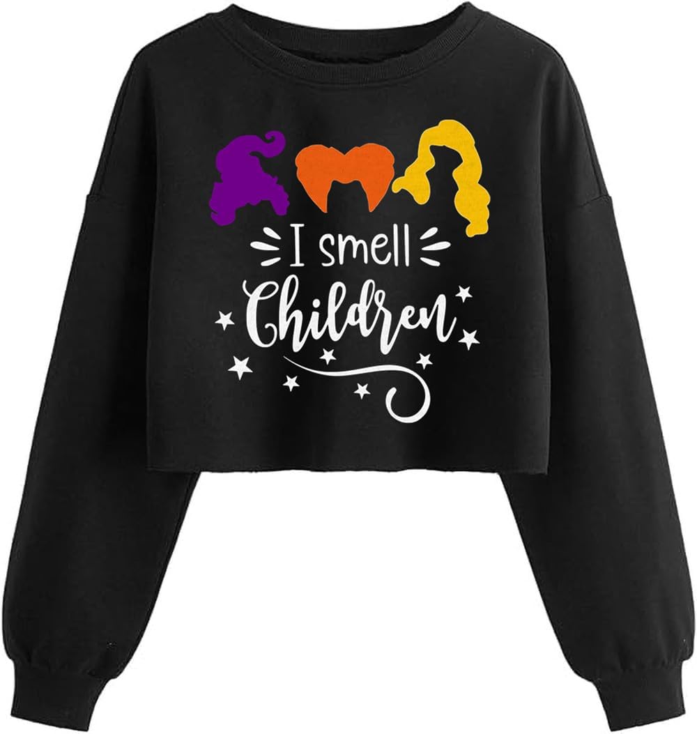 Women'S Witch Crop Sweatshirt Fall Halloween Vintage Graphic Lantern Long Sleeve Pullover Spooky Season Sweatshirt
