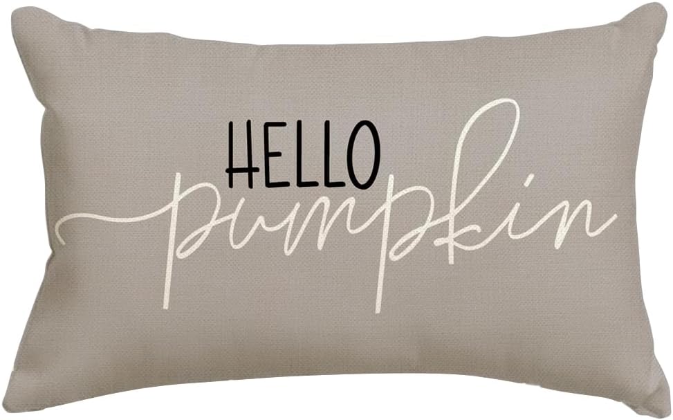RABUSOFA Fall Pillow Covers 20X20 Hello Pumpkin Autum Pillows Decorative Throw Pillows,Outdoor Thanksgiving Cushion Cover Farmhosue Fall Decorations for Home Couch Sofa Square White