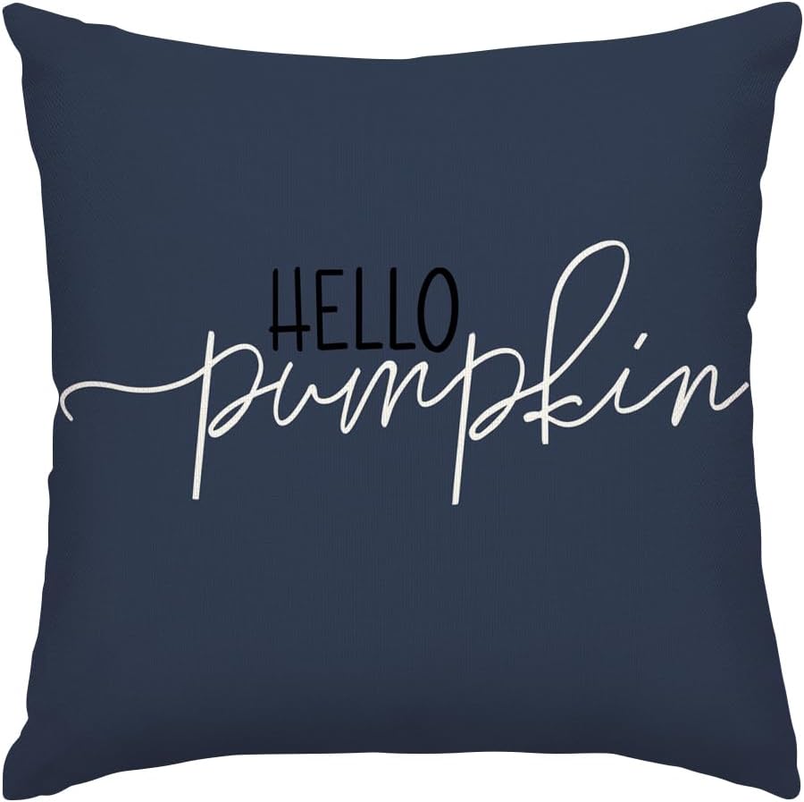 RABUSOFA Fall Pillow Covers 20X20 Hello Pumpkin Autum Pillows Decorative Throw Pillows,Outdoor Thanksgiving Cushion Cover Farmhosue Fall Decorations for Home Couch Sofa Square White