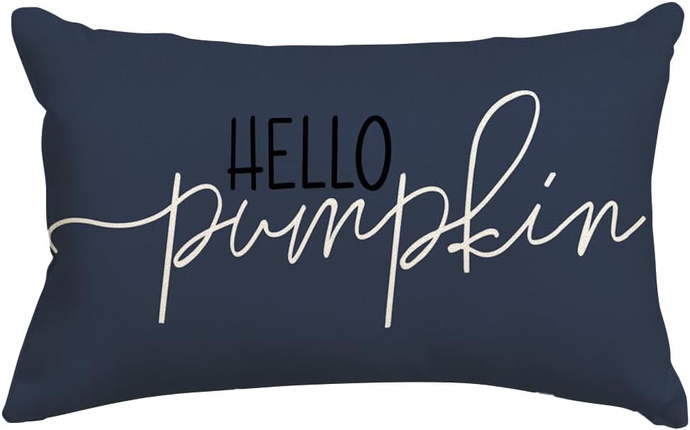 RABUSOFA Fall Pillow Covers 20X20 Hello Pumpkin Autum Pillows Decorative Throw Pillows,Outdoor Thanksgiving Cushion Cover Farmhosue Fall Decorations for Home Couch Sofa Square White