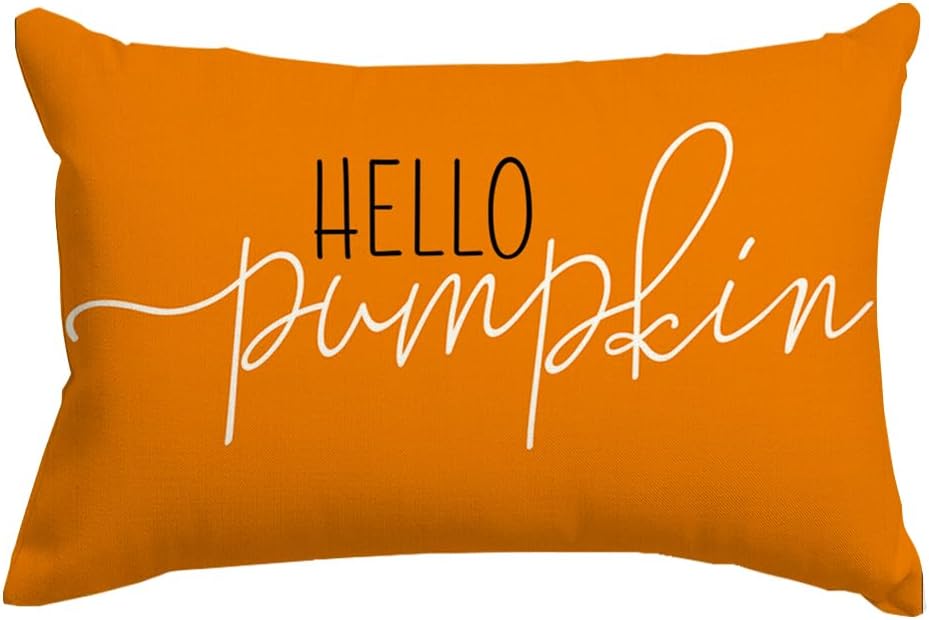 RABUSOFA Fall Pillow Covers 20X20 Hello Pumpkin Autum Pillows Decorative Throw Pillows,Outdoor Thanksgiving Cushion Cover Farmhosue Fall Decorations for Home Couch Sofa Square White