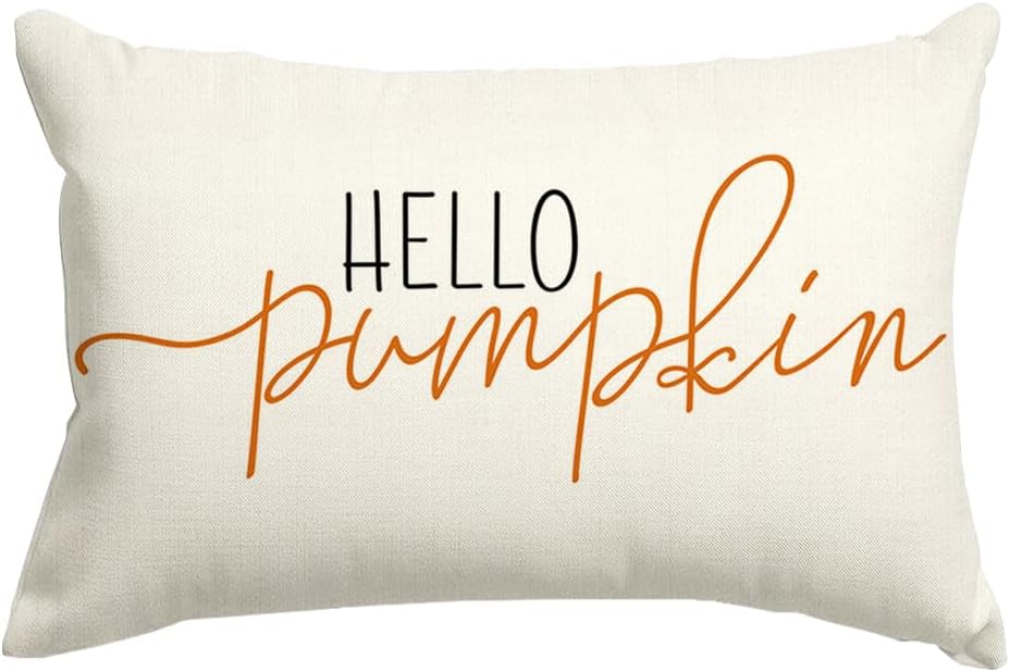 RABUSOFA Fall Pillow Covers 20X20 Hello Pumpkin Autum Pillows Decorative Throw Pillows,Outdoor Thanksgiving Cushion Cover Farmhosue Fall Decorations for Home Couch Sofa Square White
