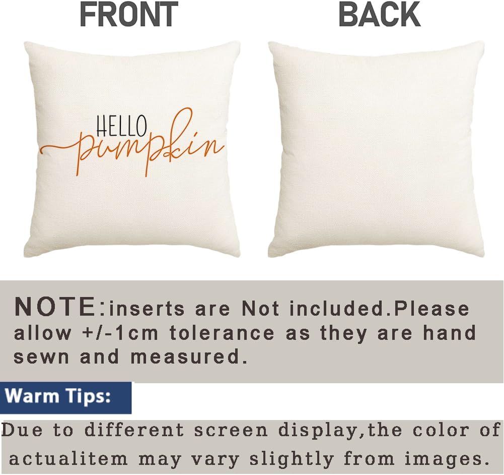 RABUSOFA Fall Pillow Covers 20X20 Hello Pumpkin Autum Pillows Decorative Throw Pillows,Outdoor Thanksgiving Cushion Cover Farmhosue Fall Decorations for Home Couch Sofa Square White