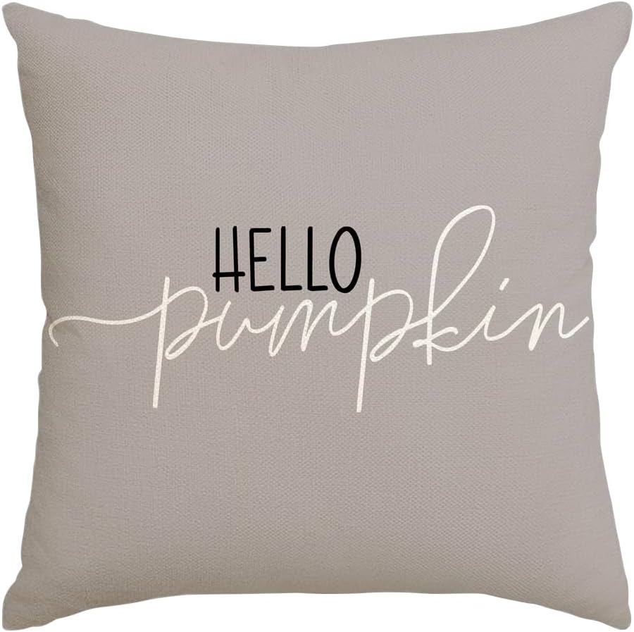 RABUSOFA Fall Pillow Covers 20X20 Hello Pumpkin Autum Pillows Decorative Throw Pillows,Outdoor Thanksgiving Cushion Cover Farmhosue Fall Decorations for Home Couch Sofa Square White