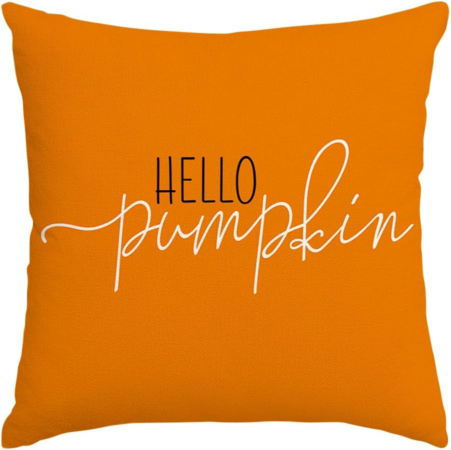 RABUSOFA Fall Pillow Covers 20X20 Hello Pumpkin Autum Pillows Decorative Throw Pillows,Outdoor Thanksgiving Cushion Cover Farmhosue Fall Decorations for Home Couch Sofa Square White
