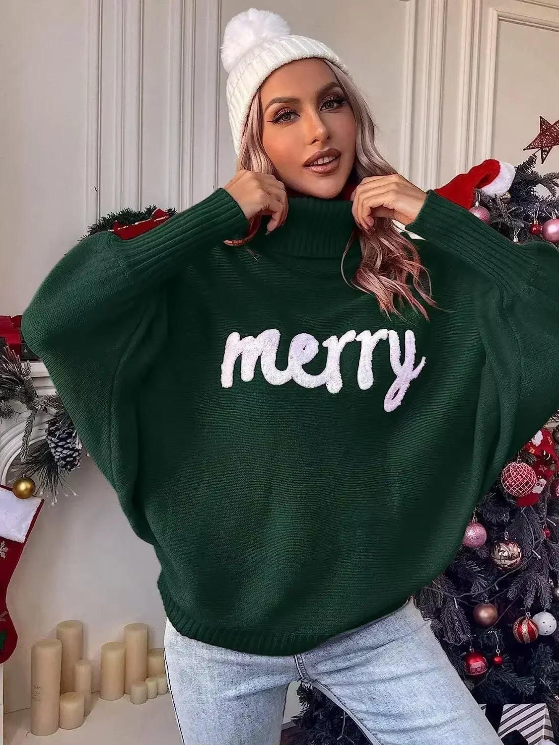 2025 Knitted Women Turtleneck Sweater Loose Pullover Female Jumper Elegant Spring Warm Spring New Year Trendy Christmas Sweater