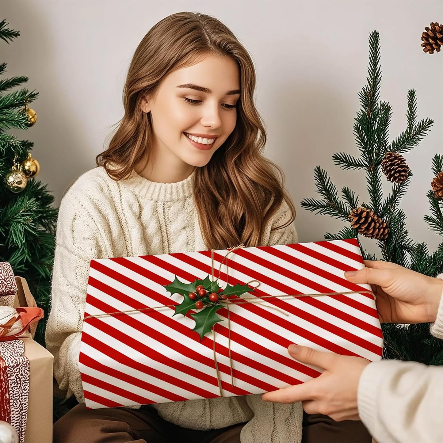 WRAPAHOLIC 30 Inch Reversible Wrapping Paper - Jumbo Roll Red and Stripes Design for Birthday, Holiday, Wedding, Baby Shower Wrap - 30 Inch X 33 Feet