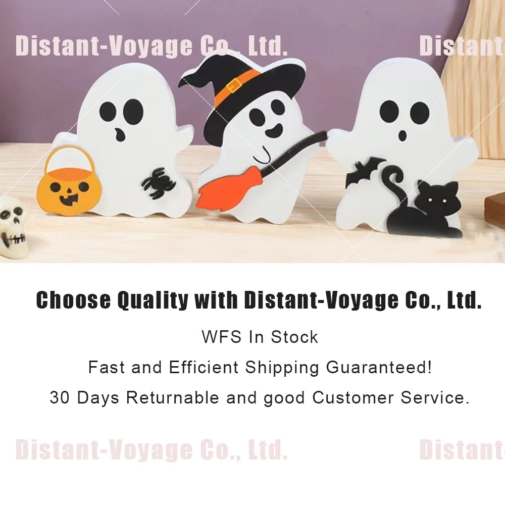 Halloween Tier Tray Decorations Cute Ghost Halloween Tabletop Decor Table Wooden Signs Table Centerpieces Rustic Farmhouse Indoor Decorations for Halloween Fall Party Home Kitchen