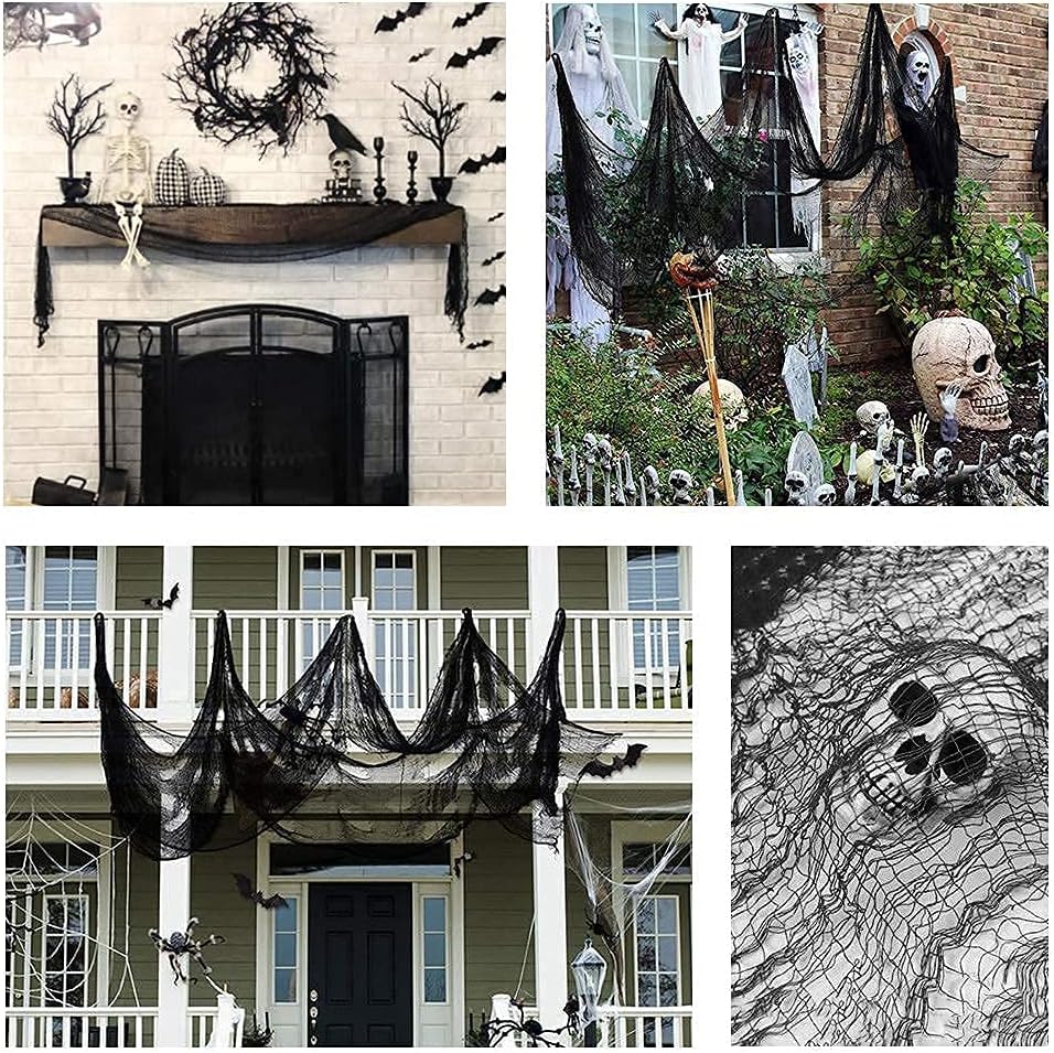 Set of 5 Halloween Creepy Gauze Cloth Decoration, Indoor Outdoor Black Scary Halloween Gauze Tapestry Decor, Spooky Decorations for Home Wall Yard Haunted House Party Supplies, 72 X 30 Inch