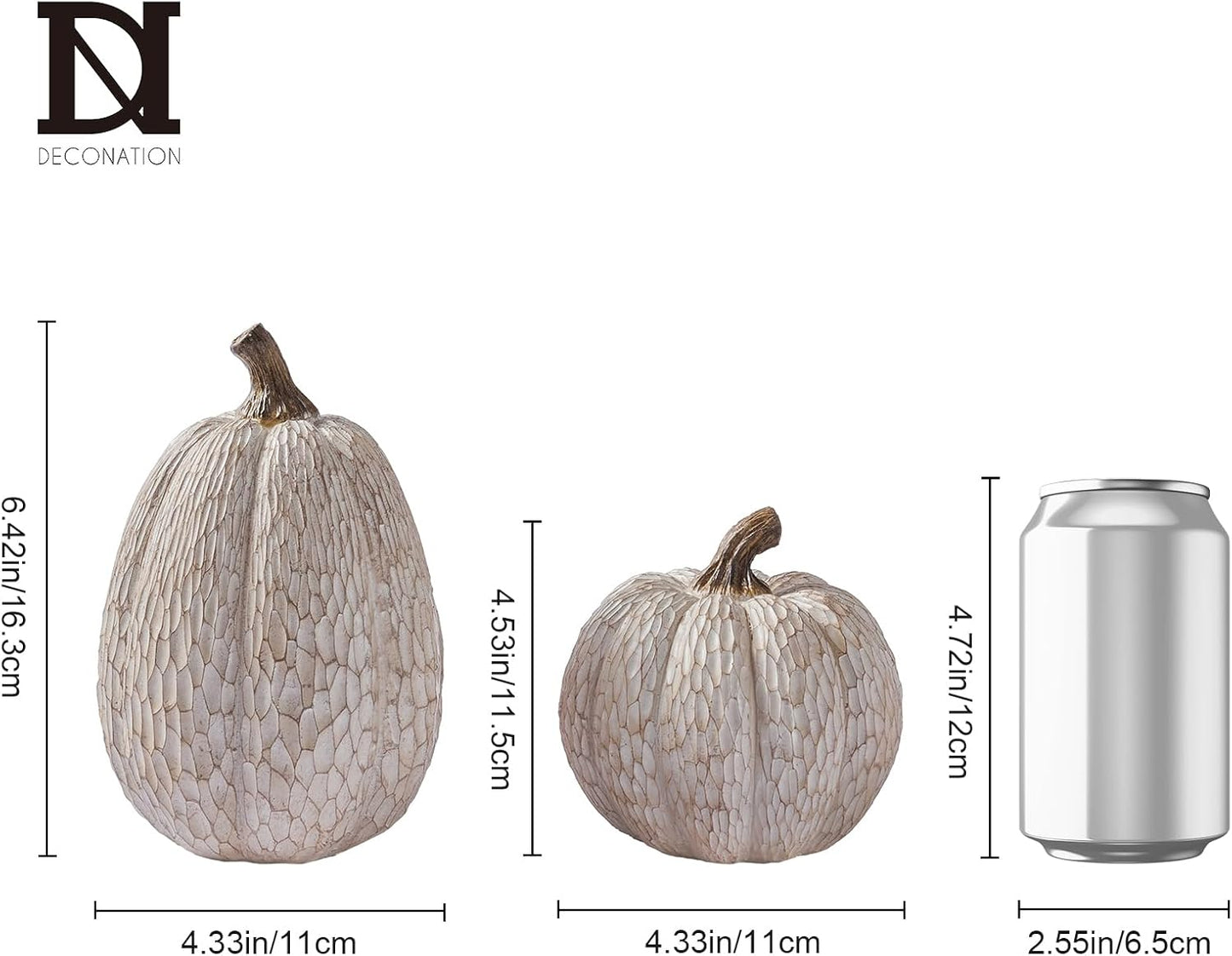 Thanksgiving Resin Pumpkins Fall Decor, Brown and White Decorative Pumpkins Figurine, Artificial Carved Faux Pumpkin Statues for Rustic Fall Tabletop Home Decor, Farmhouse, Autumn, Harvest, Wedding