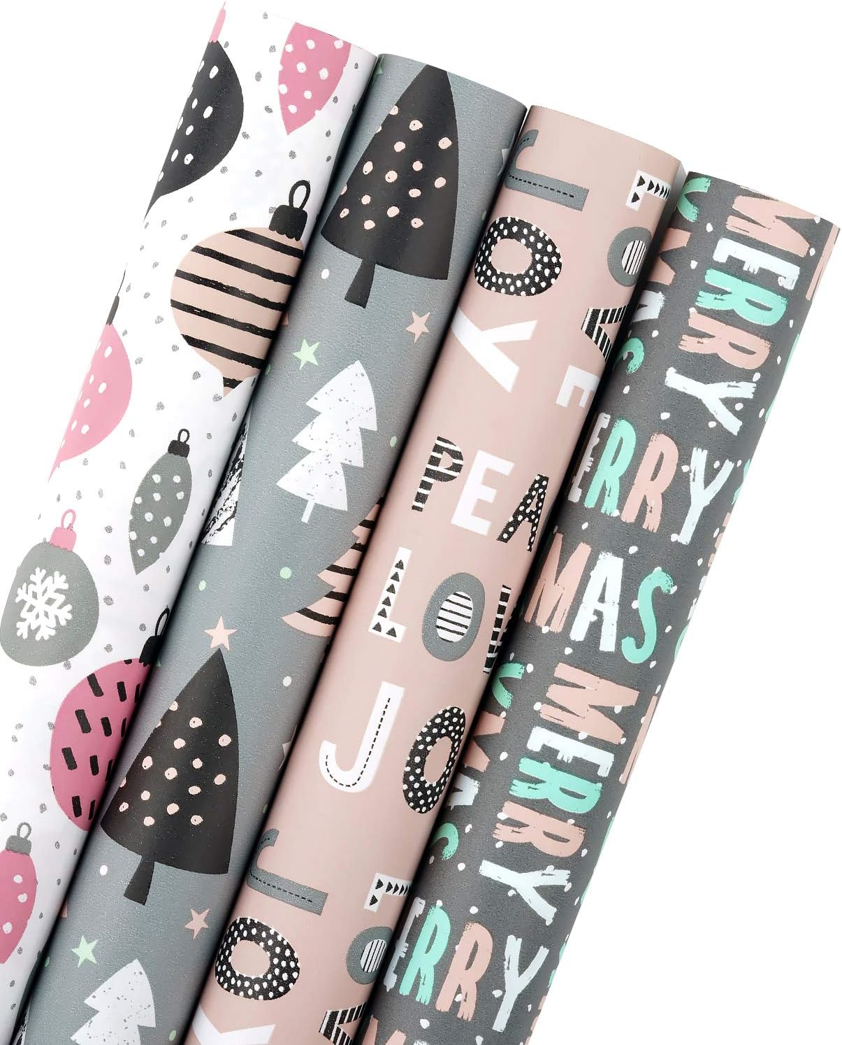 WRAPAHOLIC 30 Inch Green Christmas Wrapping Paper Roll - Jumbo Roll Green and Gold Holiday Design with Metallic Foil Shine - 4 Rolls - 30 Inch X 120 Inch per Roll