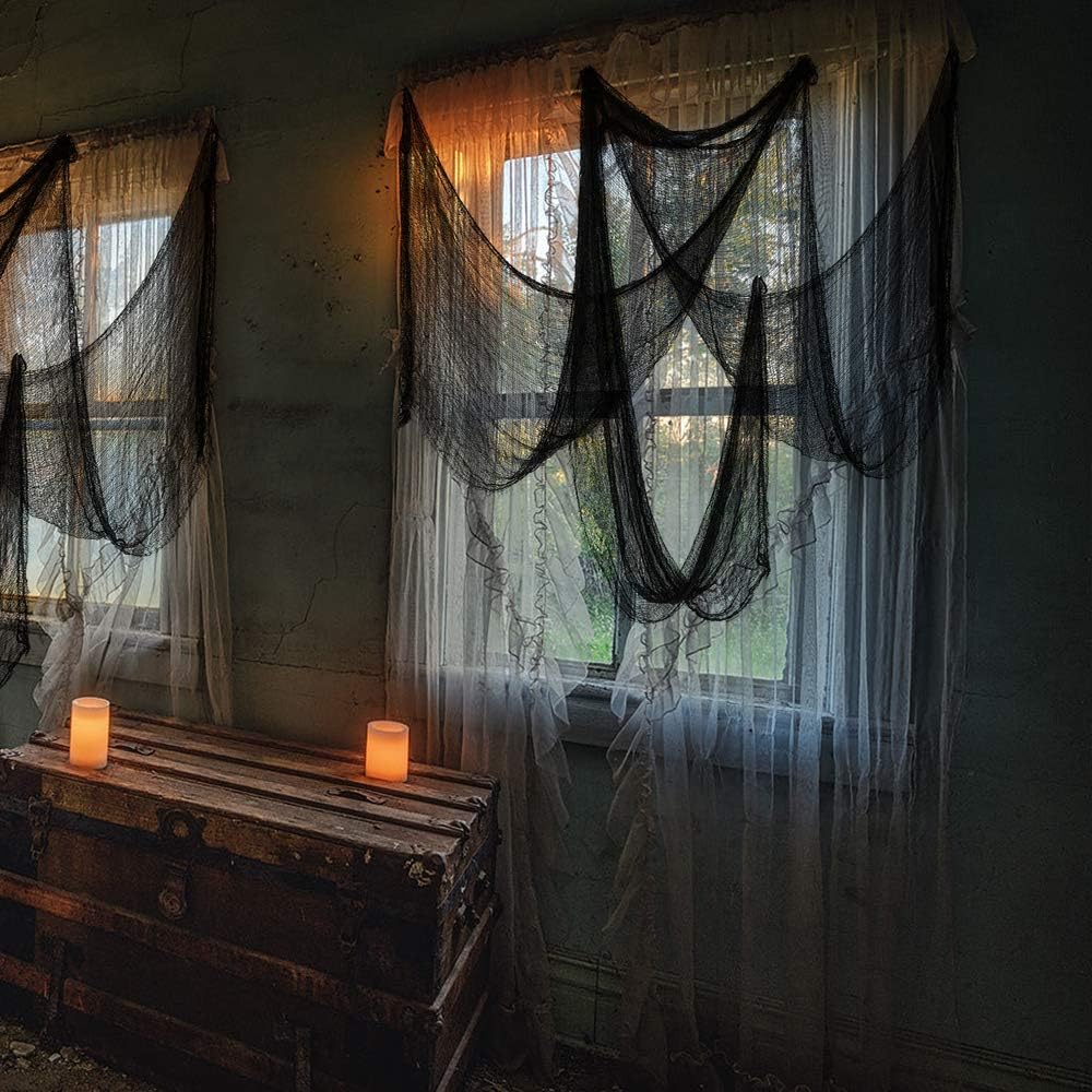 Set of 5 Halloween Creepy Gauze Cloth Decoration, Indoor Outdoor Black Scary Halloween Gauze Tapestry Decor, Spooky Decorations for Home Wall Yard Haunted House Party Supplies, 72 X 30 Inch