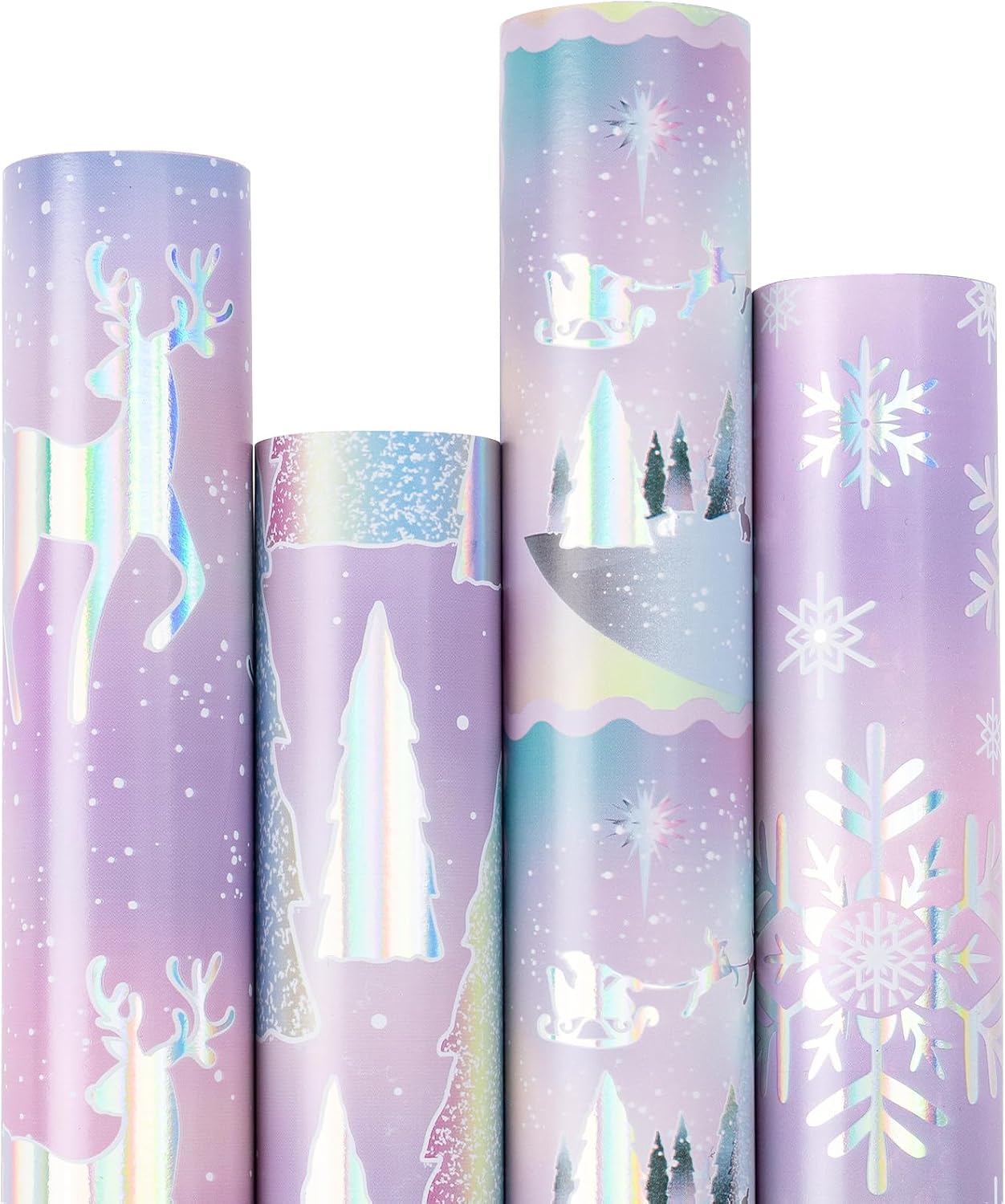 RUSPEPA Christmas Wrapping Paper - Santa Claus, Snowman, Christmas Tree and Bell Design - 4 Rolls - 30 Inches X 10 Feet per Roll