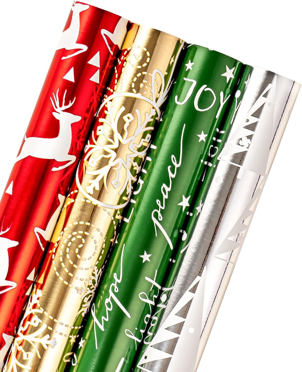 WRAPAHOLIC 30 Inch Green Christmas Wrapping Paper Roll - Jumbo Roll Green and Gold Holiday Design with Metallic Foil Shine - 4 Rolls - 30 Inch X 120 Inch per Roll