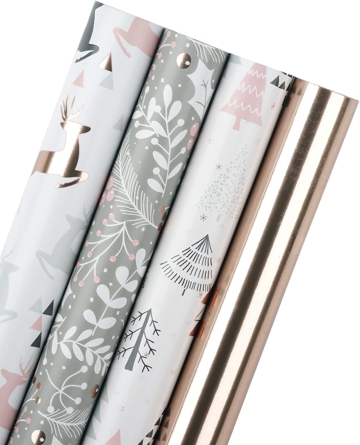 WRAPAHOLIC 30 Inch Green Christmas Wrapping Paper Roll - Jumbo Roll Green and Gold Holiday Design with Metallic Foil Shine - 4 Rolls - 30 Inch X 120 Inch per Roll