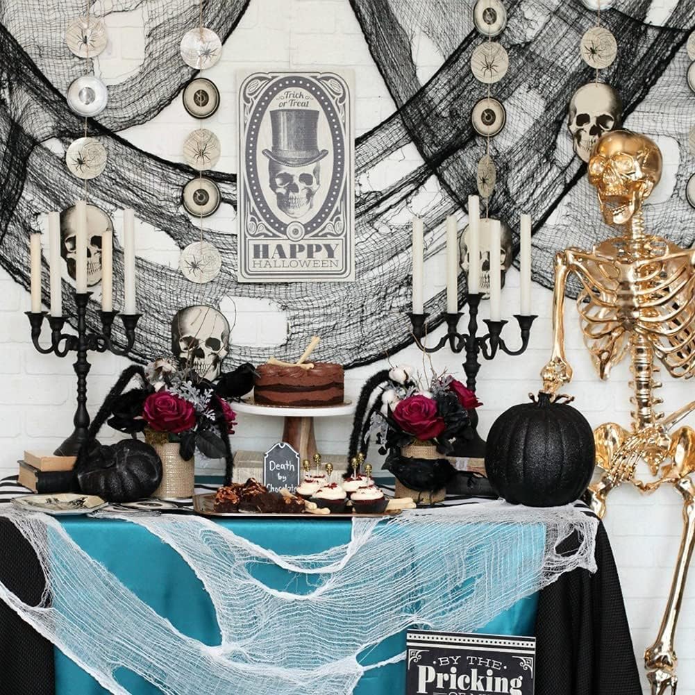 Set of 5 Halloween Creepy Gauze Cloth Decoration, Indoor Outdoor Black Scary Halloween Gauze Tapestry Decor, Spooky Decorations for Home Wall Yard Haunted House Party Supplies, 72 X 30 Inch