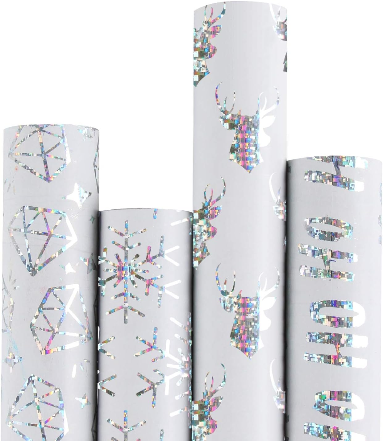RUSPEPA Christmas Wrapping Paper - Santa Claus, Snowman, Christmas Tree and Bell Design - 4 Rolls - 30 Inches X 10 Feet per Roll