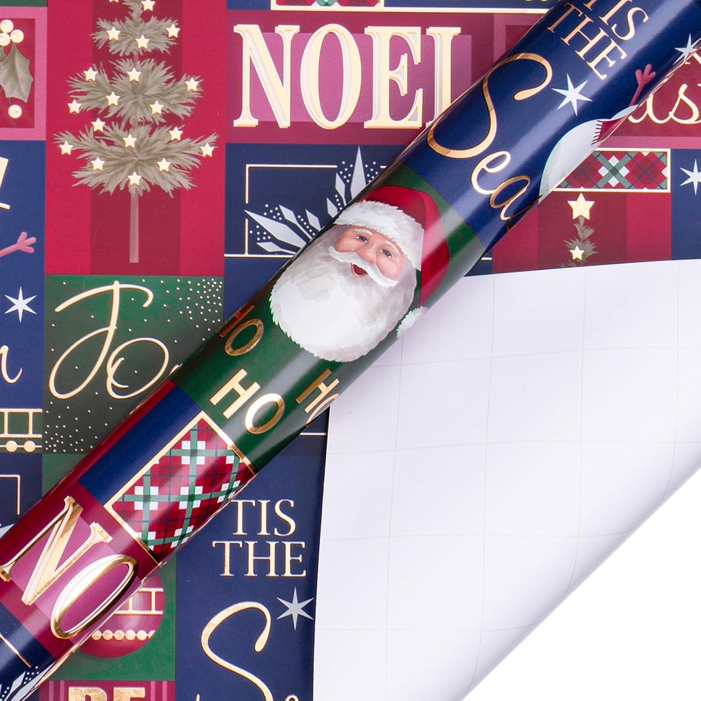 RUSPEPA Christmas Wrapping Paper - Santa Claus, Snowman, Christmas Tree and Bell Design - 4 Rolls - 30 Inches X 10 Feet per Roll