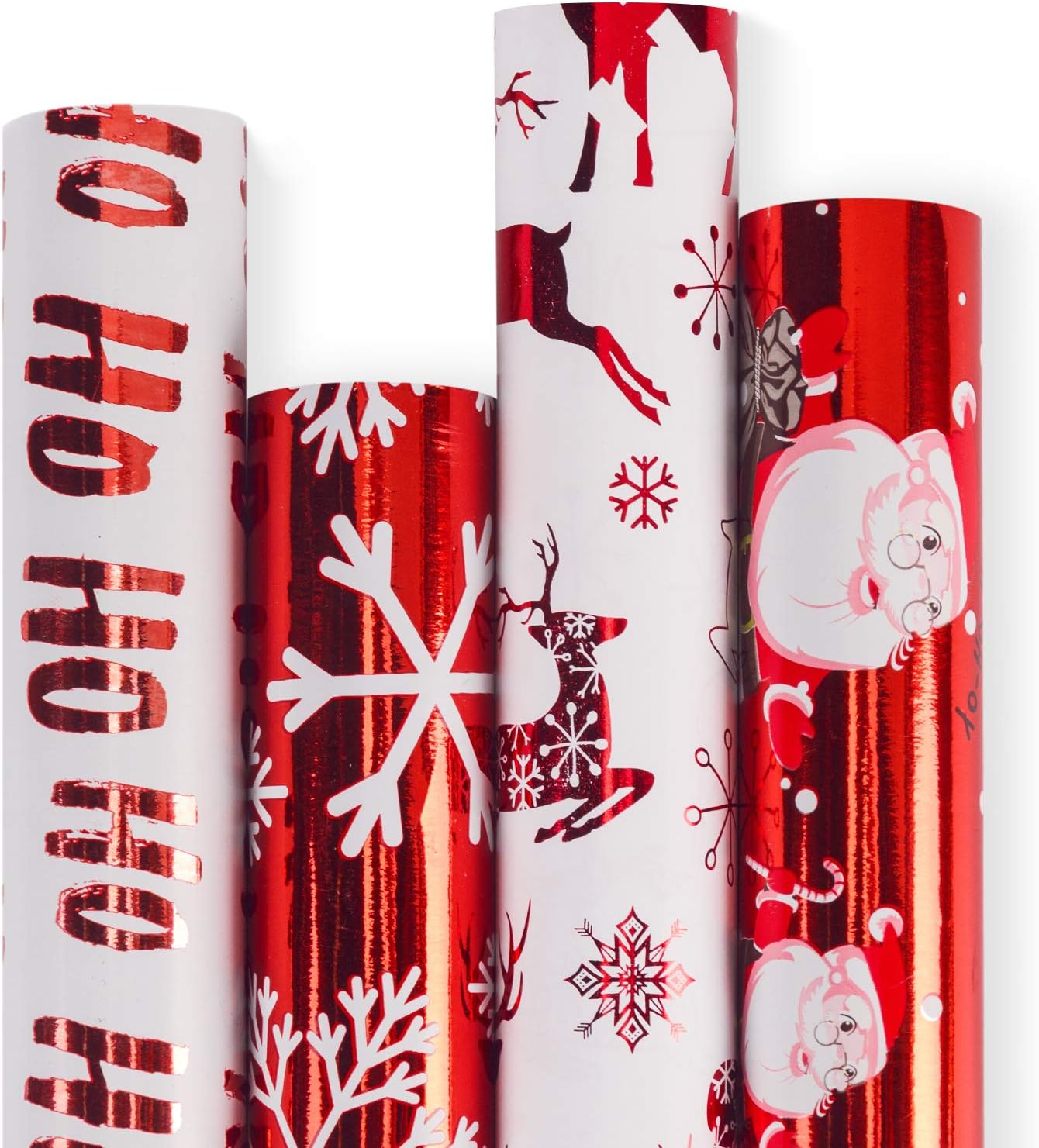 RUSPEPA Christmas Wrapping Paper - Santa Claus, Snowman, Christmas Tree and Bell Design - 4 Rolls - 30 Inches X 10 Feet per Roll