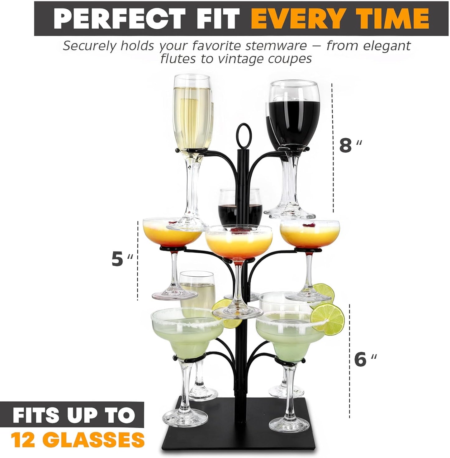 Drink Stand - Holds 12 Glasses – Cocktail Tree Stand Tower- Mimosa Bar Display for Parties - Wine Glass Holder