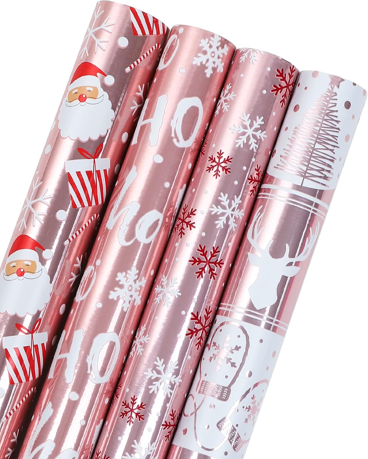 WRAPAHOLIC 30 Inch Green Christmas Wrapping Paper Roll - Jumbo Roll Green and Gold Holiday Design with Metallic Foil Shine - 4 Rolls - 30 Inch X 120 Inch per Roll