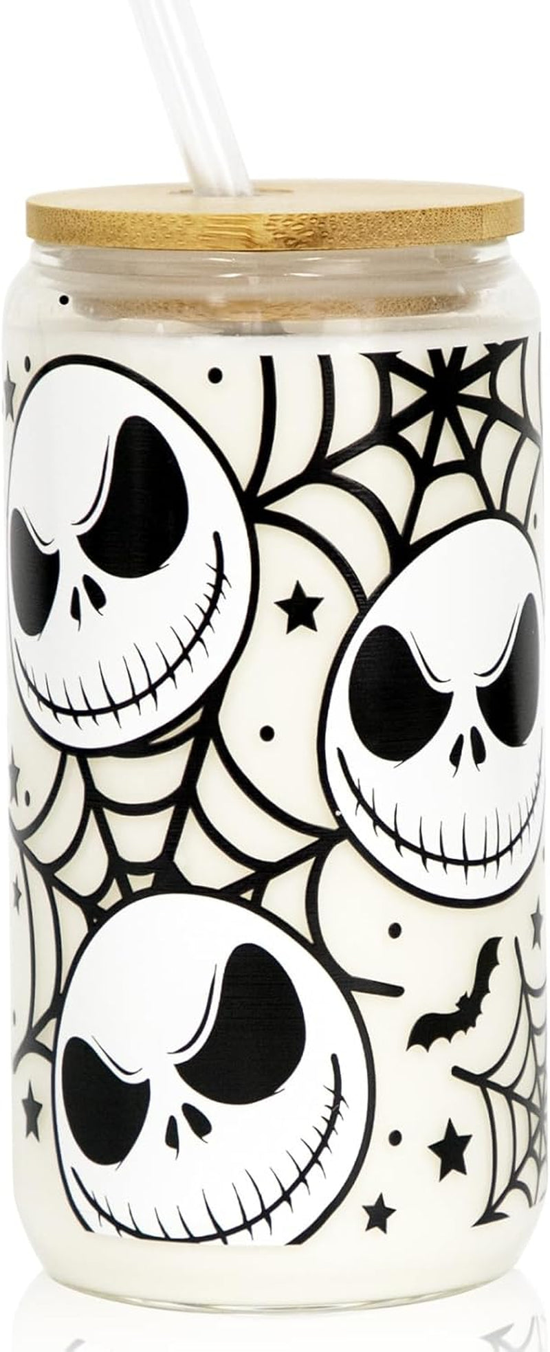Halloween Glass Cup, 18Oz Frosted Witch Iced Coffee Can Cup Tumbler with Lid and Straw, Witch Tumbler Beer Can Glass, Halloween Gifts Decorations