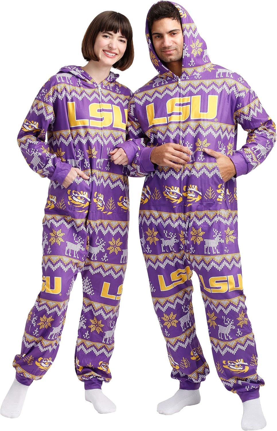 FOCO Unisex-Adult NCAA College Team Ugly Pattern Matching Holiday Pajamas One Piece Onsie