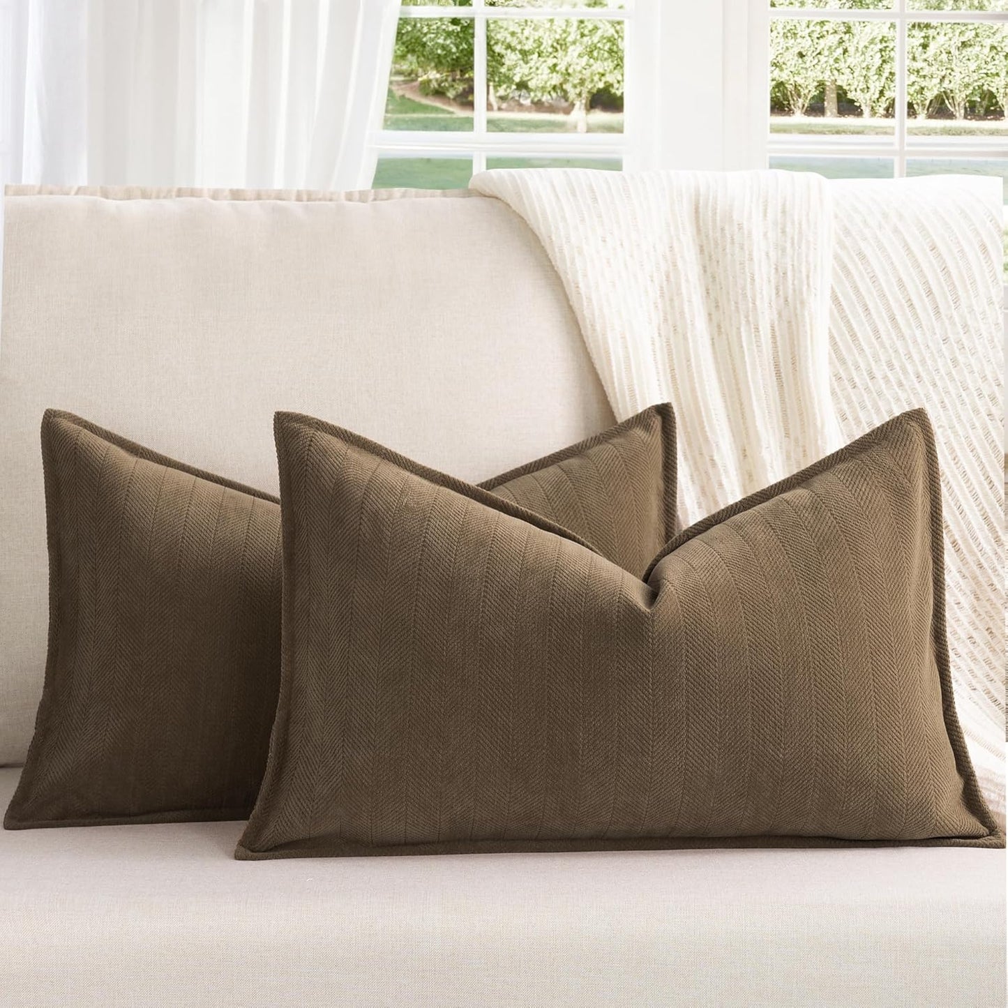 ZWJD Rust Throw Pillow Covers 18X18 Set of 2 Chenille Fall Pillow Covers with Elegant Design Soft and Luxurious Decorative Throw Pillows for Couch, Bed, and Home Decor