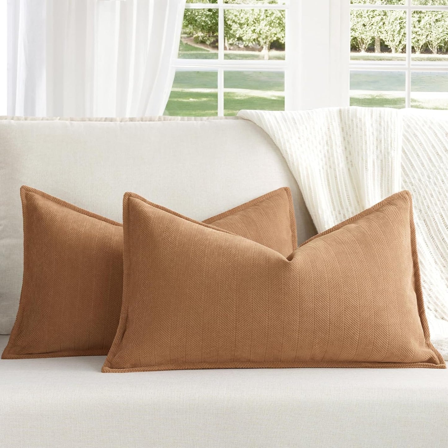 ZWJD Rust Throw Pillow Covers 18X18 Set of 2 Chenille Fall Pillow Covers with Elegant Design Soft and Luxurious Decorative Throw Pillows for Couch, Bed, and Home Decor