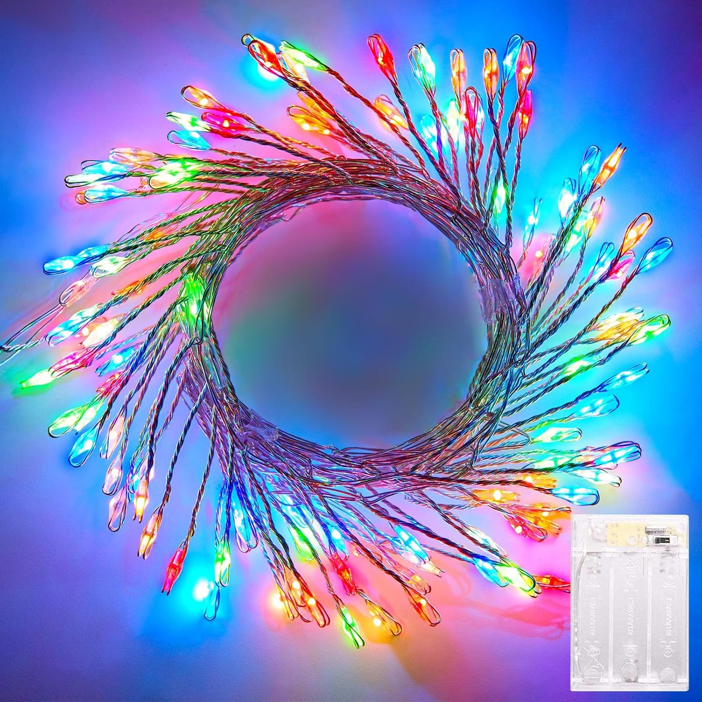 Fairy Lights Battery Operated, 10Ft 120 LED Firecracker String Lights, Waterproof Silver Wire Starry Firefly Light for DIY Wreath Weeding Indoor Outdoor Christmas Decorations
