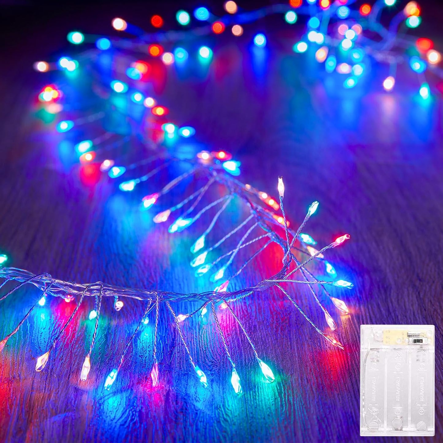 Fairy Lights Battery Operated, 10Ft 120 LED Firecracker String Lights, Waterproof Silver Wire Starry Firefly Light for DIY Wreath Weeding Indoor Outdoor Christmas Decorations