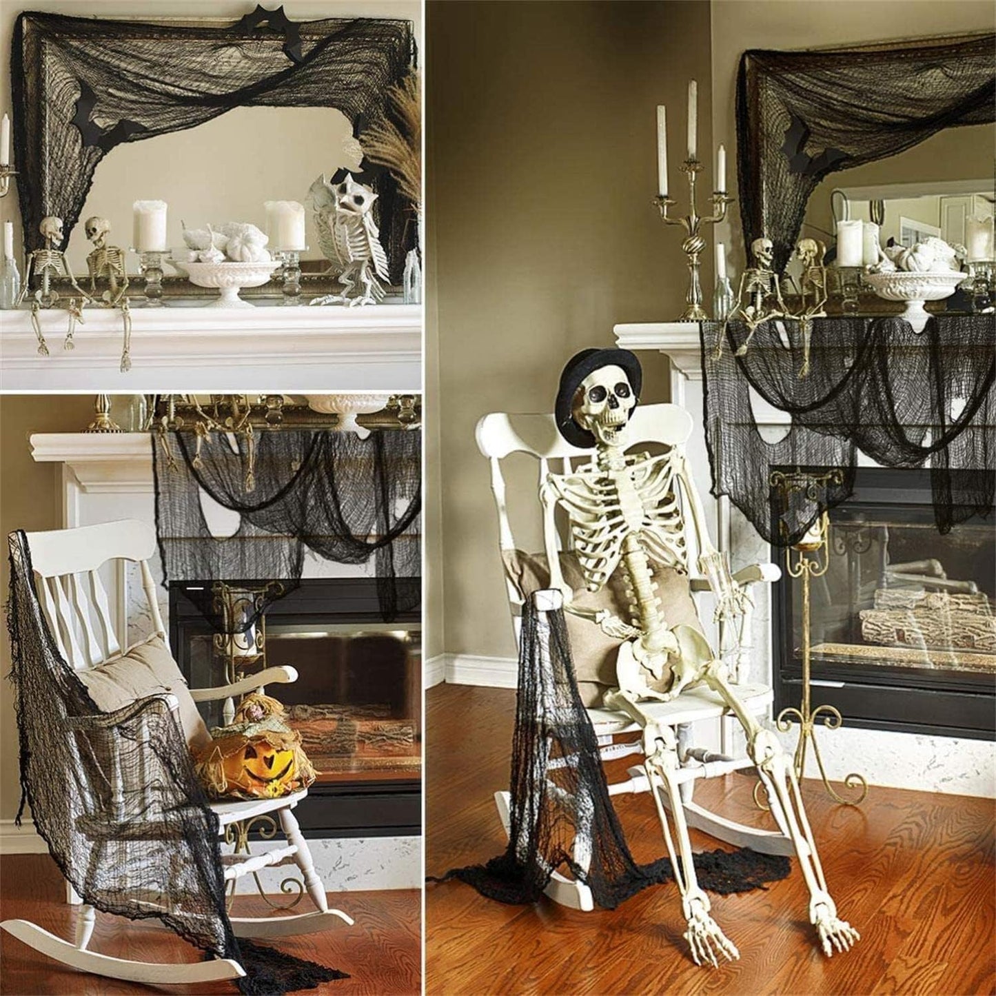 Set of 5 Halloween Creepy Gauze Cloth Decoration, Indoor Outdoor Black Scary Halloween Gauze Tapestry Decor, Spooky Decorations for Home Wall Yard Haunted House Party Supplies, 72 X 30 Inch