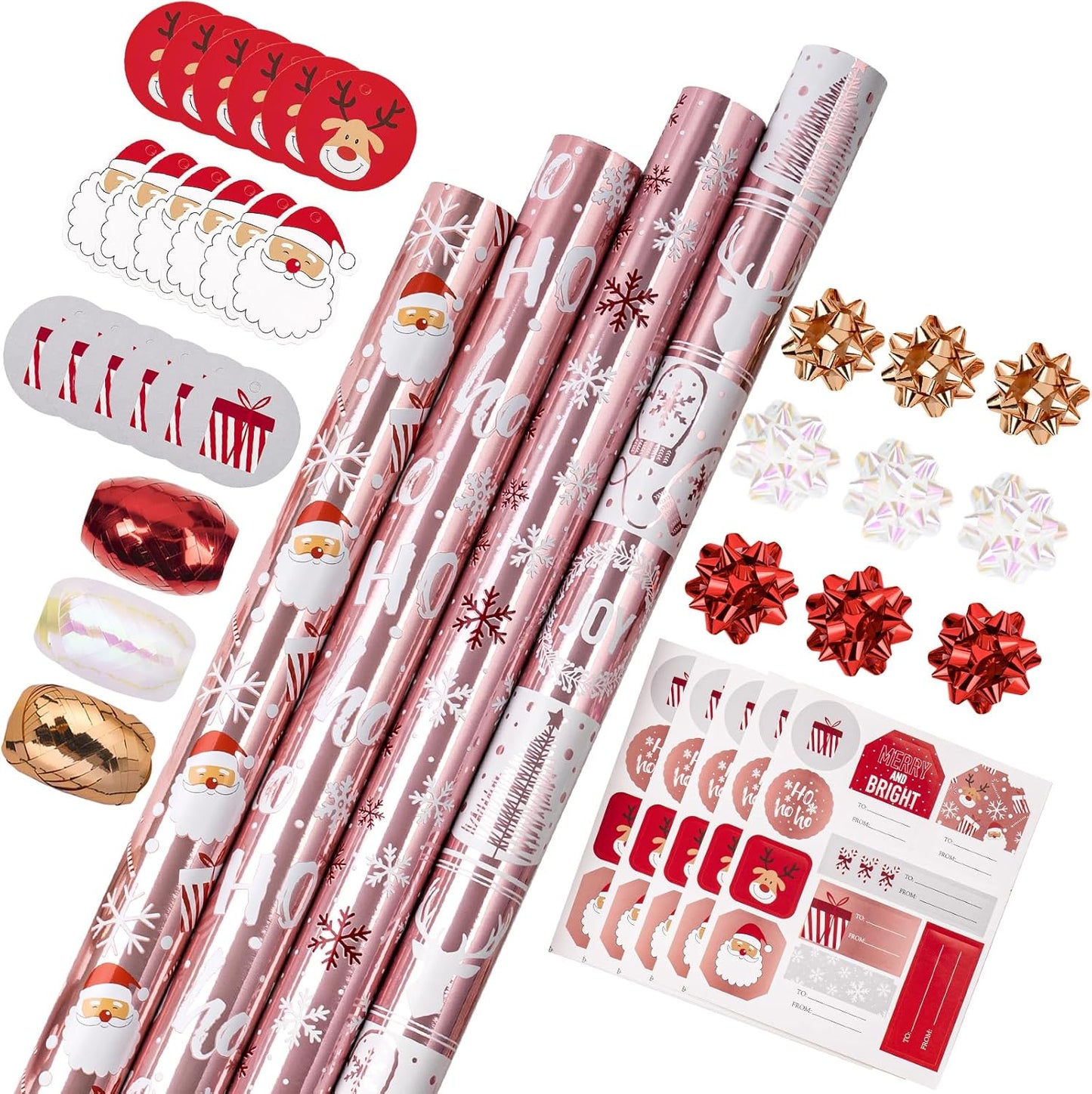 WRAPAHOLIC 30 Inch Green Christmas Wrapping Paper Roll - Jumbo Roll Green and Gold Holiday Design with Metallic Foil Shine - 4 Rolls - 30 Inch X 120 Inch per Roll