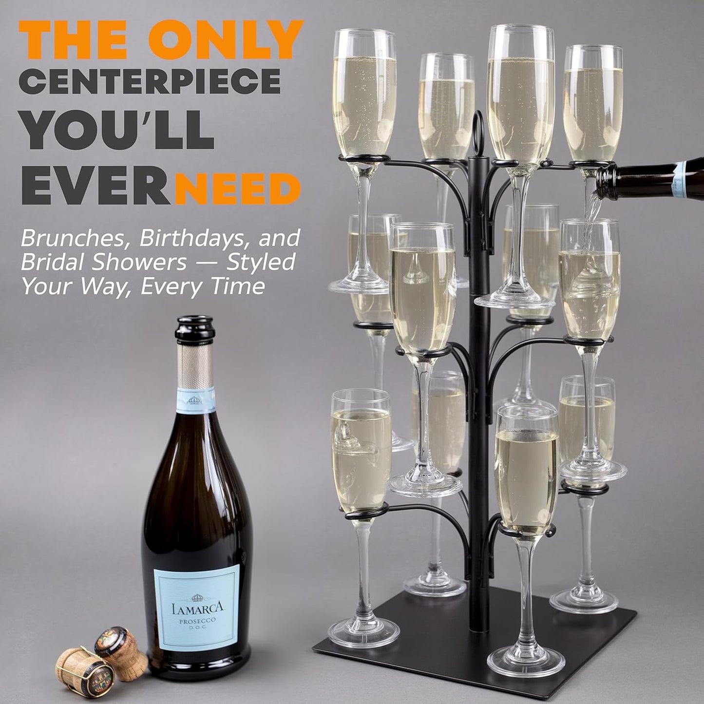 Drink Stand - Holds 12 Glasses – Cocktail Tree Stand Tower- Mimosa Bar Display for Parties - Wine Glass Holder