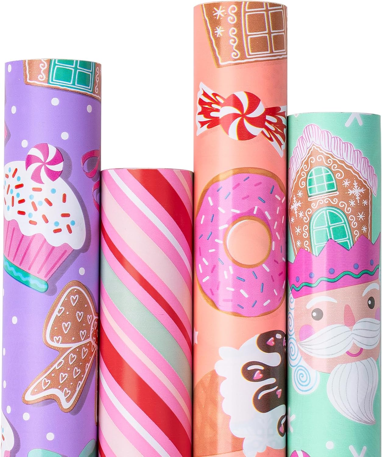 RUSPEPA Christmas Wrapping Paper - Santa Claus, Snowman, Christmas Tree and Bell Design - 4 Rolls - 30 Inches X 10 Feet per Roll