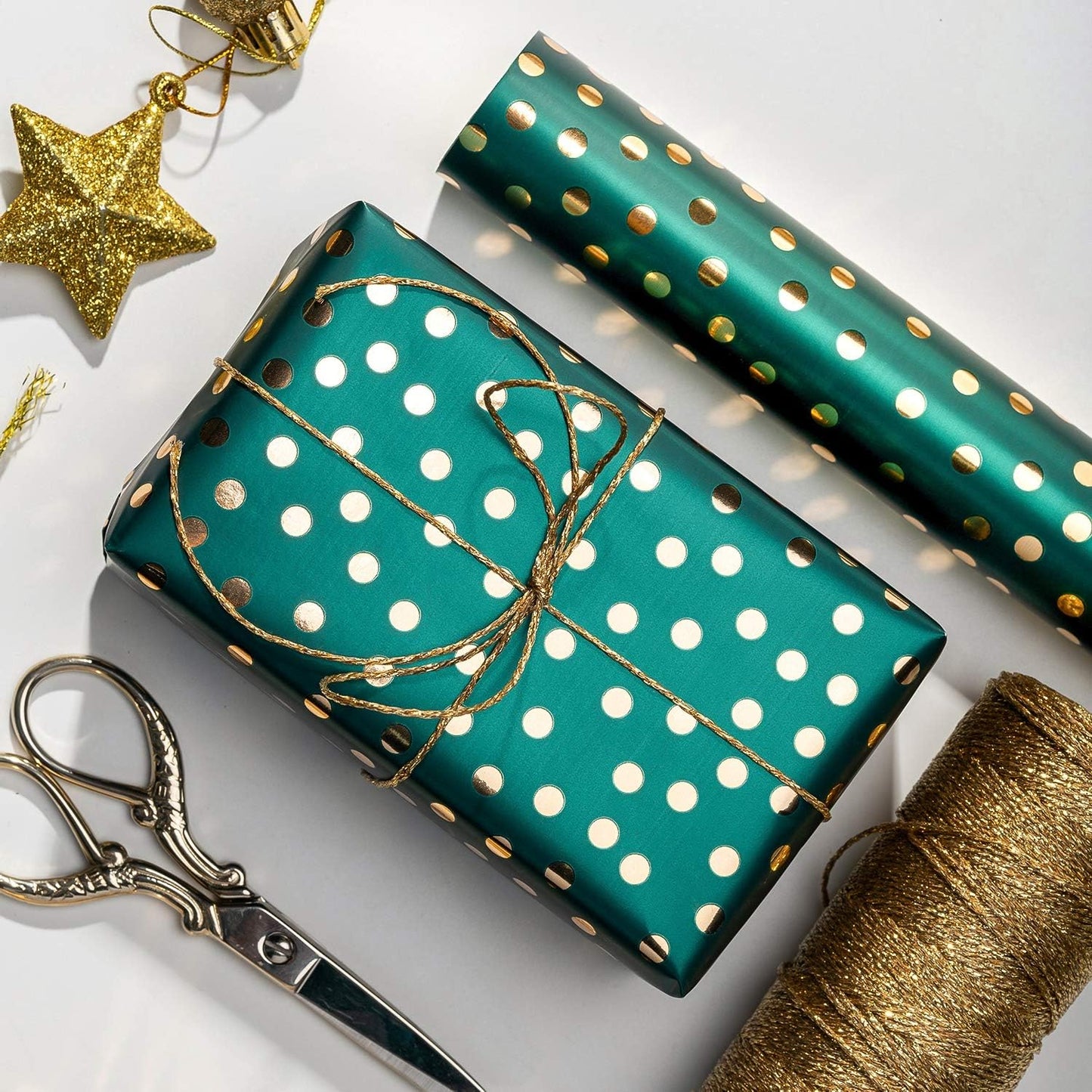 WRAPAHOLIC 30 Inch Green Christmas Wrapping Paper Roll - Jumbo Roll Green and Gold Holiday Design with Metallic Foil Shine - 4 Rolls - 30 Inch X 120 Inch per Roll