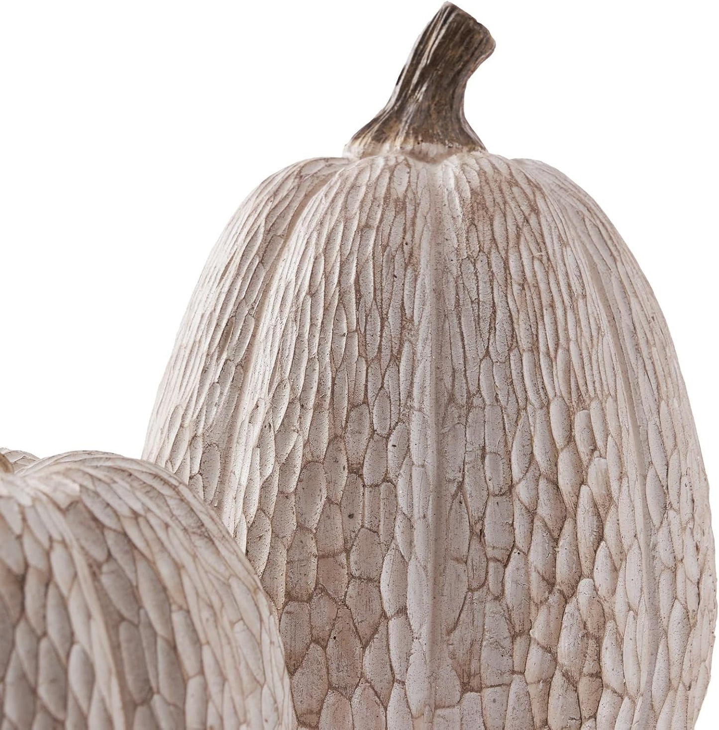 Thanksgiving Resin Pumpkins Fall Decor, Brown and White Decorative Pumpkins Figurine, Artificial Carved Faux Pumpkin Statues for Rustic Fall Tabletop Home Decor, Farmhouse, Autumn, Harvest, Wedding