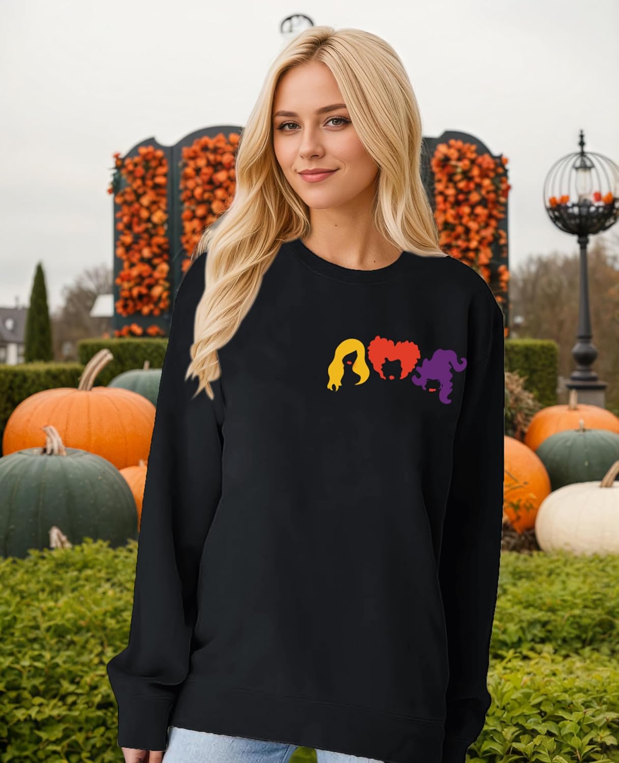 Halloween Sweatshirt for Women Witch Graphic Sweatshirts Spooky Season Crewneck Fall Pullover Tops