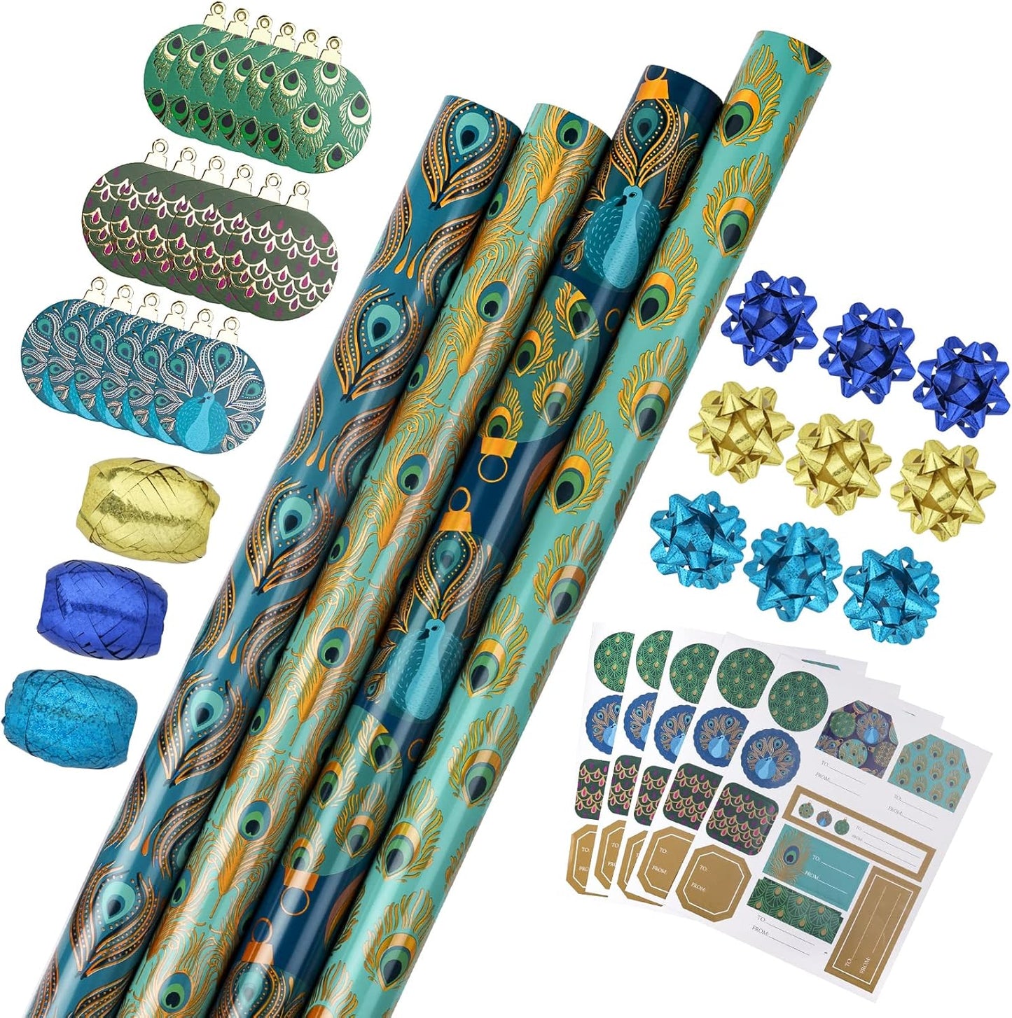 WRAPAHOLIC 30 Inch Green Christmas Wrapping Paper Roll - Jumbo Roll Green and Gold Holiday Design with Metallic Foil Shine - 4 Rolls - 30 Inch X 120 Inch per Roll