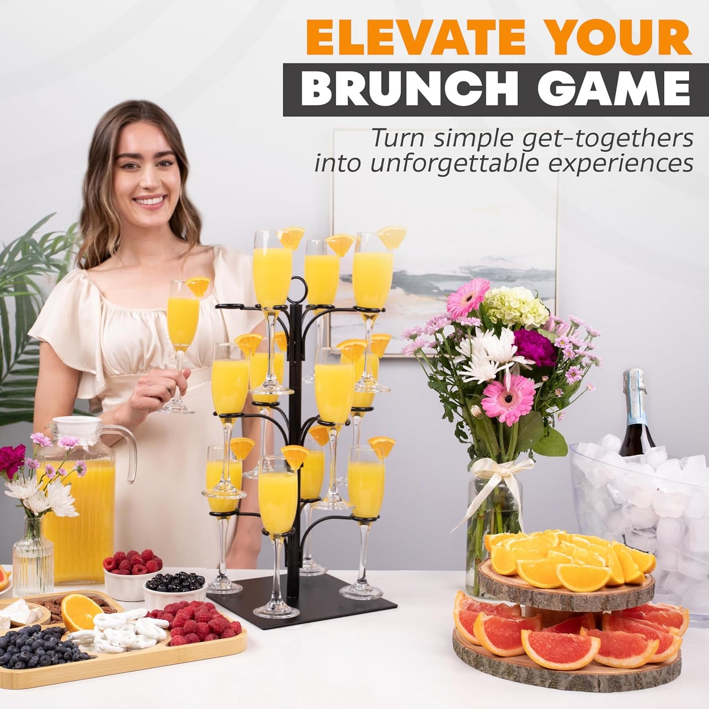 Drink Stand - Holds 12 Glasses – Cocktail Tree Stand Tower- Mimosa Bar Display for Parties - Wine Glass Holder