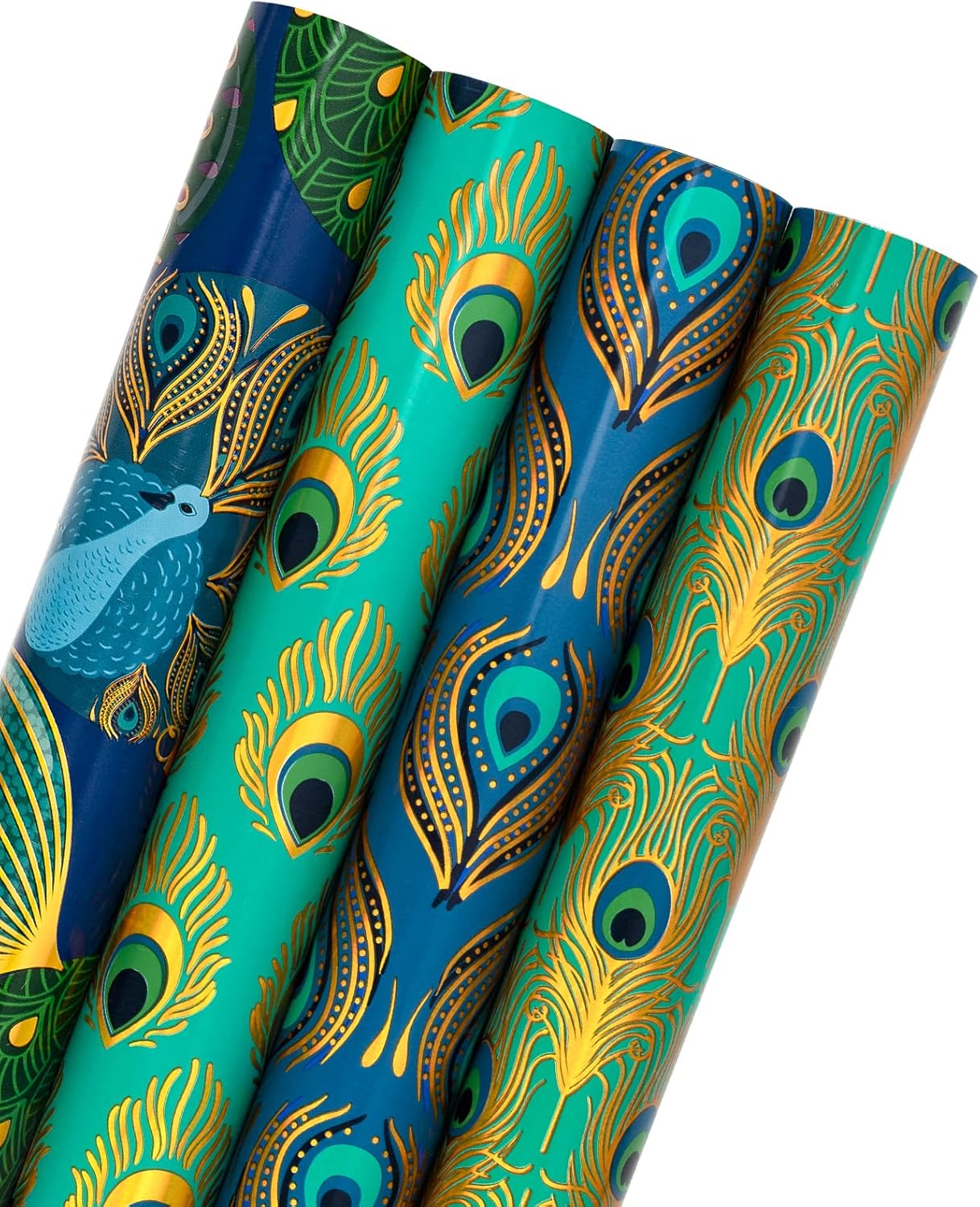 WRAPAHOLIC 30 Inch Green Christmas Wrapping Paper Roll - Jumbo Roll Green and Gold Holiday Design with Metallic Foil Shine - 4 Rolls - 30 Inch X 120 Inch per Roll