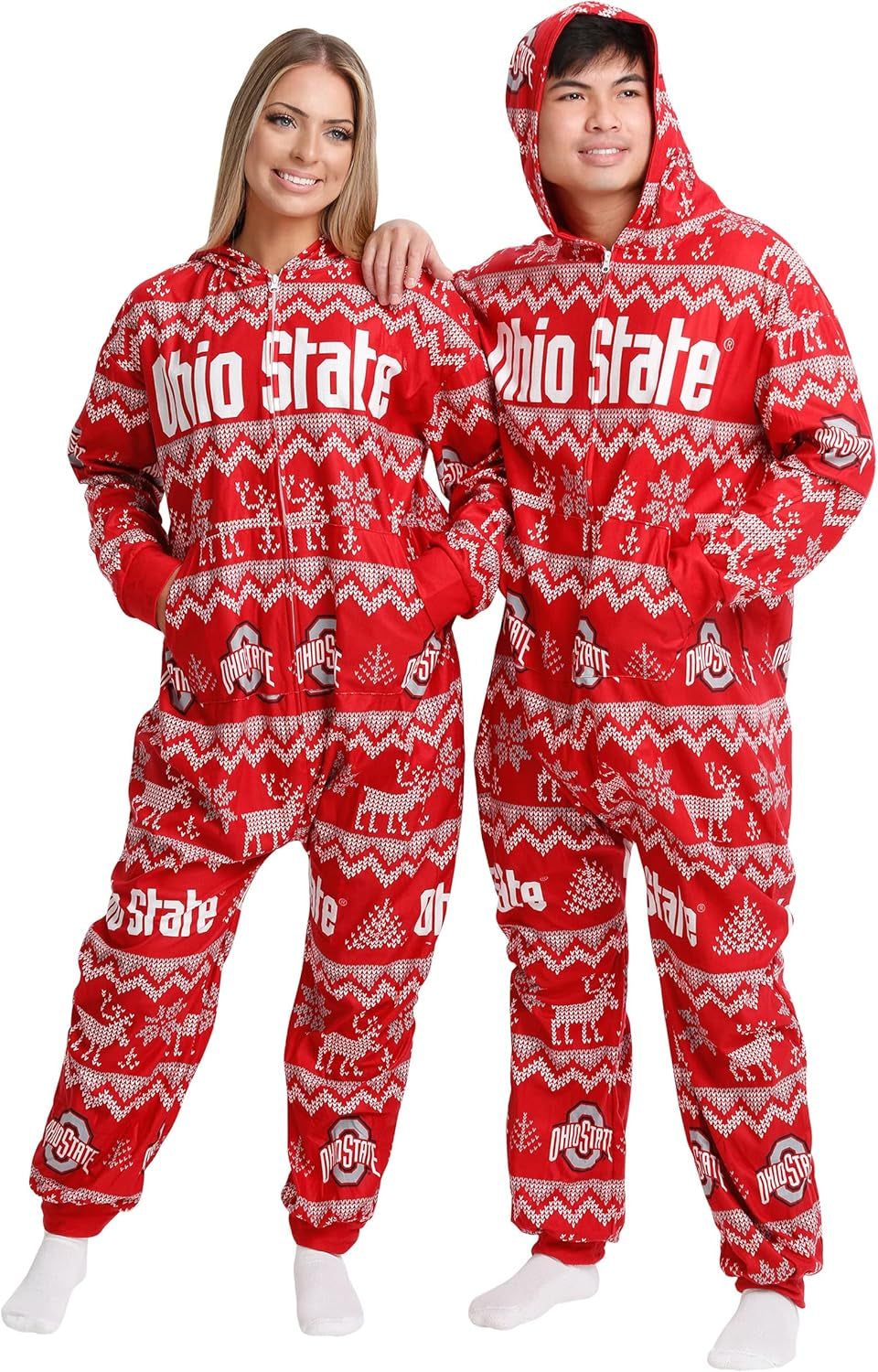 FOCO Unisex-Adult NCAA College Team Ugly Pattern Matching Holiday Pajamas One Piece Onsie