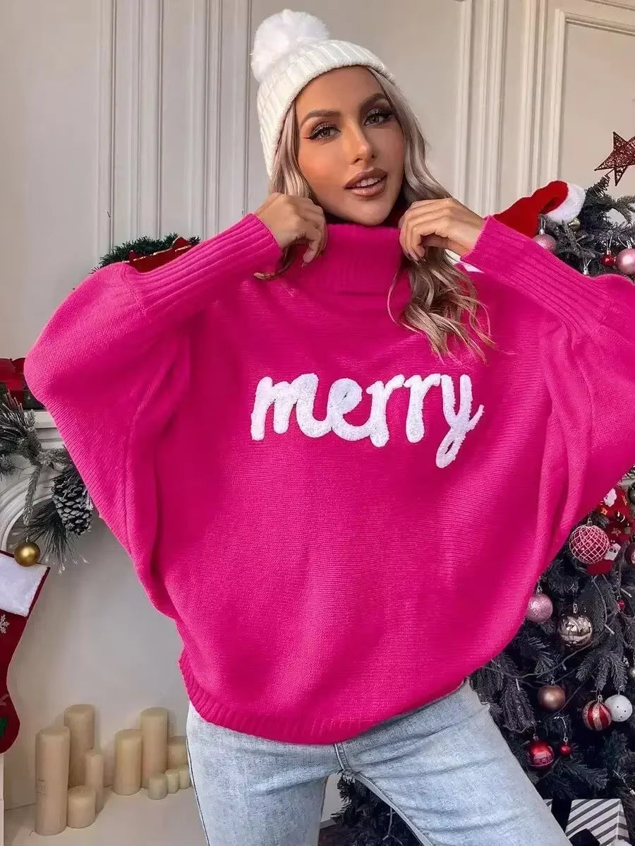 2025 Knitted Women Turtleneck Sweater Loose Pullover Female Jumper Elegant Spring Warm Spring New Year Trendy Christmas Sweater